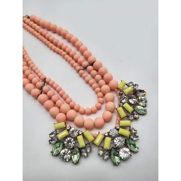 David Aubrey Statement Crystal Beaded Pastel Necklace Peach Green Yellow Boho - Picture 3 of 10